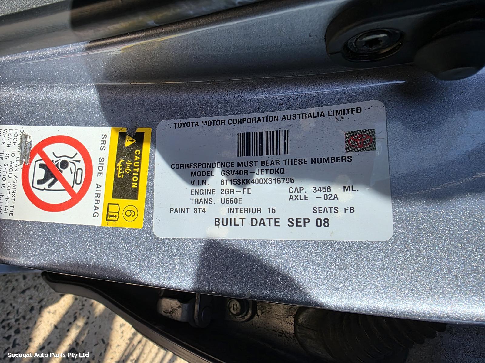 Toyota Aurion Sunvisor